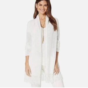 Lilly Pulitzer Tatum Long Fringe Hem Resort White  Cardigan
